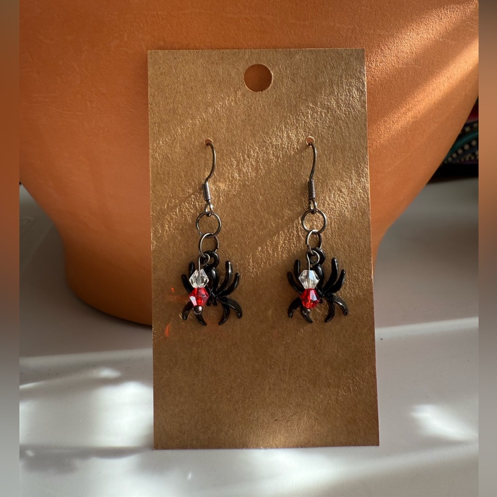 Black and Red Spider Earrings